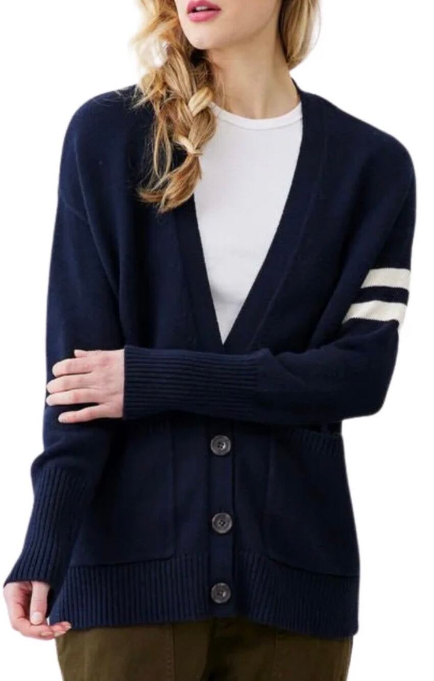 Not Monday Sacha Boyfriend Varsity Cardigan Sweater, Navy, Women's XL